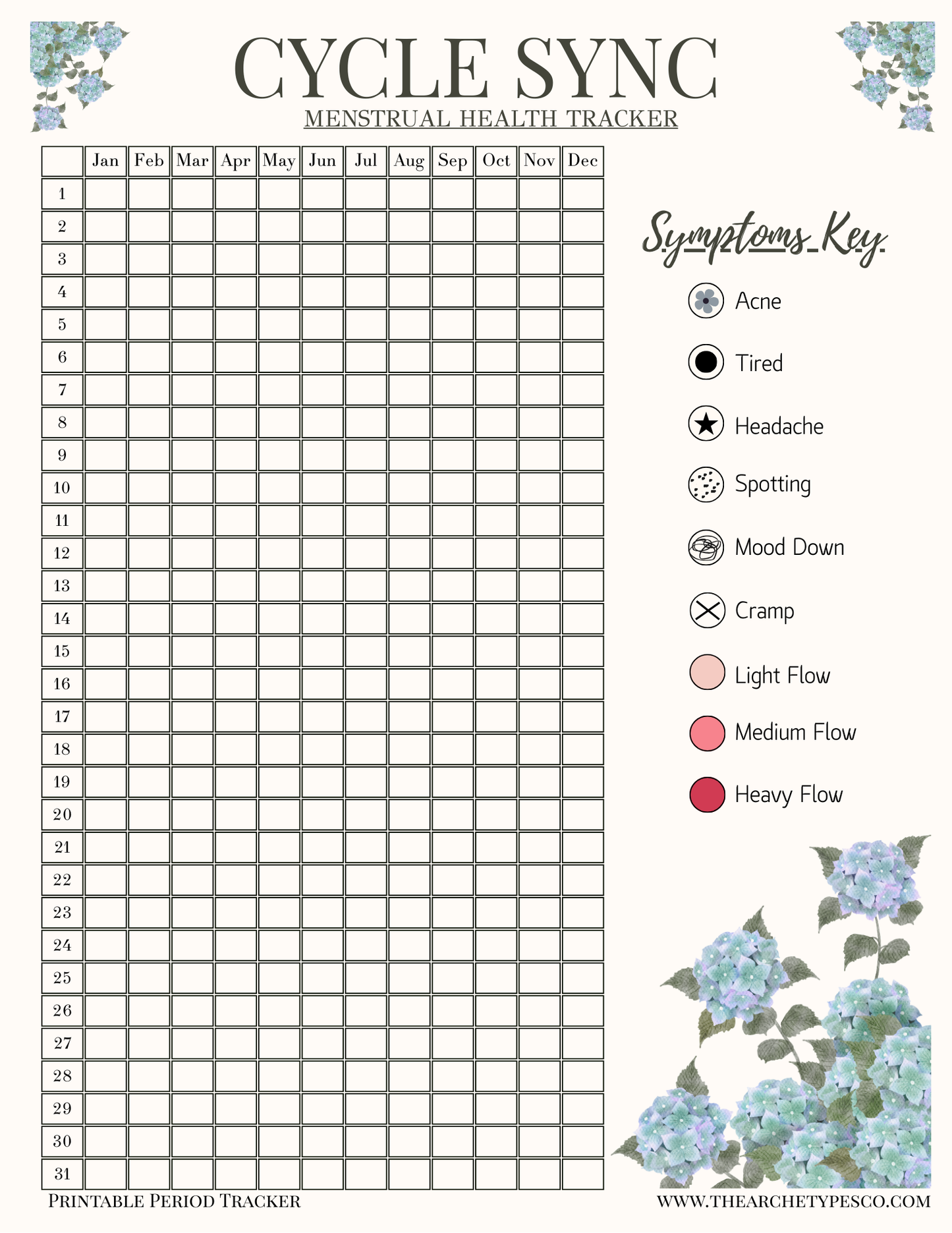 Cycle Sync: Printable Menstrual Health Tracker | Period & Symptom Log